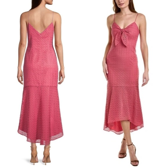 NWT AIDAN MATTOX Pink Lace Sleeveless Cutout Tie Front Ruffle Hem Midi Dress 4 - Picture 2 of 11
